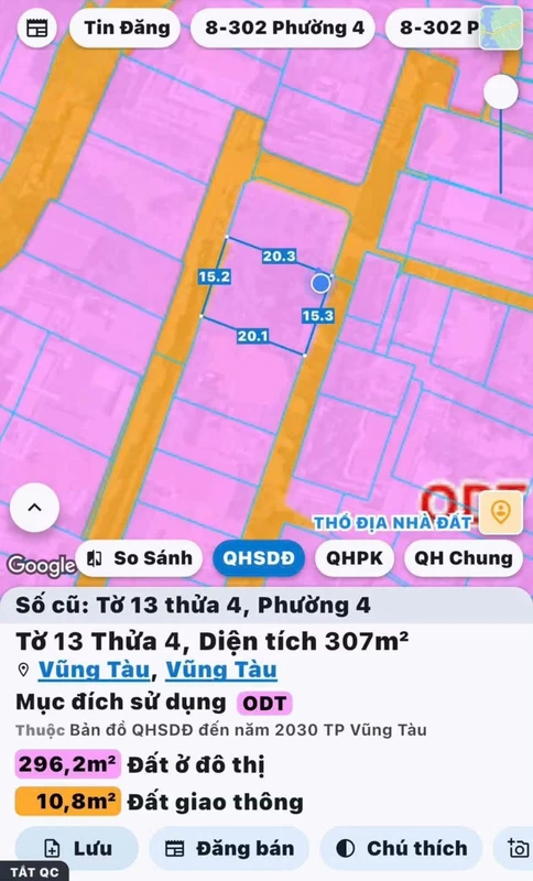 Bán đất biệt thự 307m2 Lê Ngọc Hân Vũng Tàu 18.5 tỷ