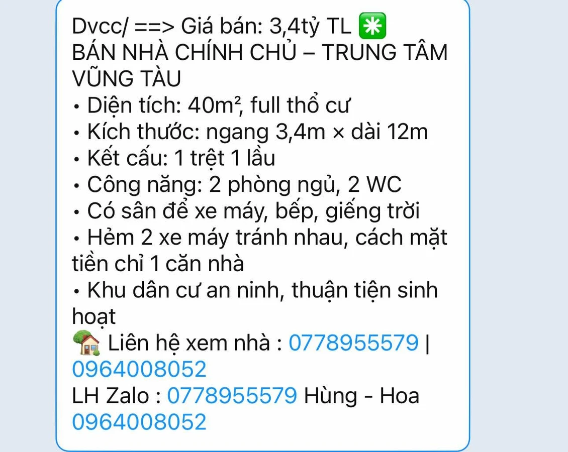 Bán nhà 2 phòng ngủ 40m² trung tâm Vũng Tàu 3.4 tỷ - Ảnh 1