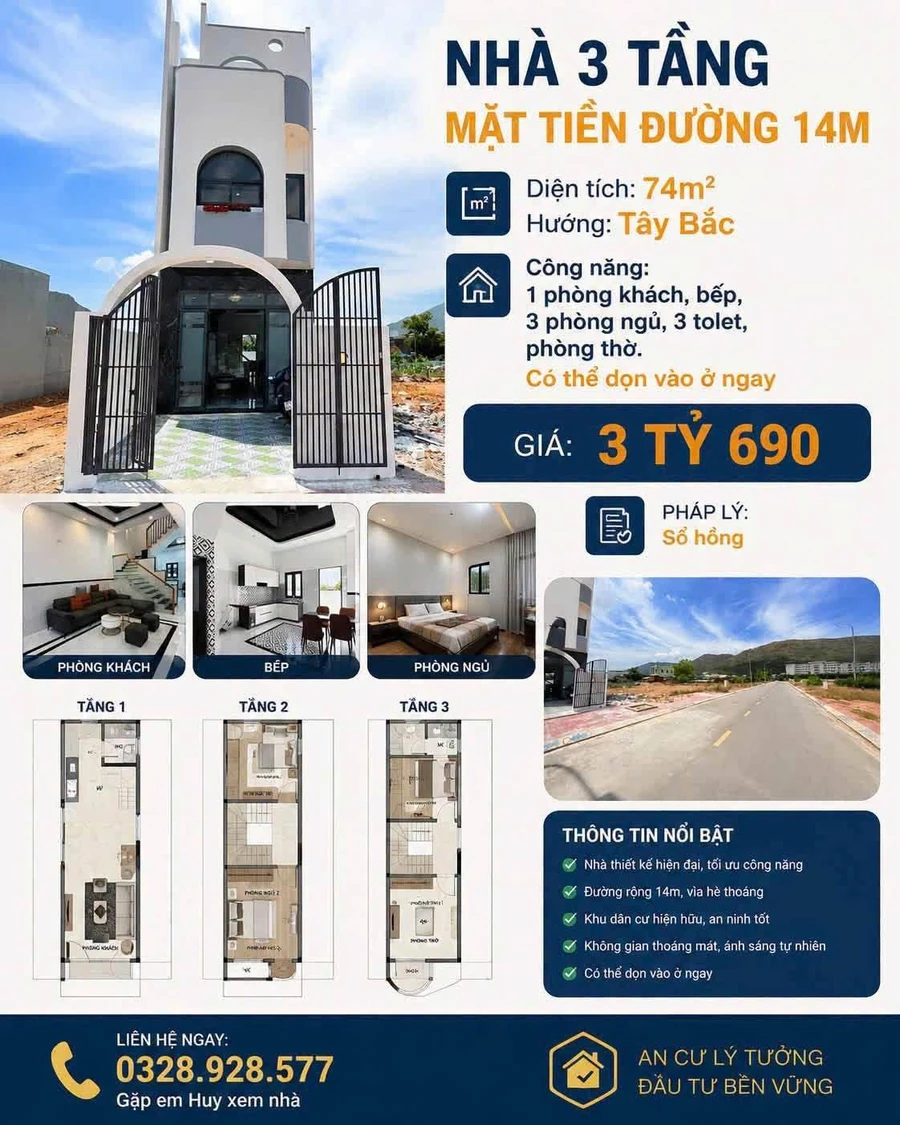 Bán nhà 74m2 3PN 3WC sổ hồng, khu tái định cư sau Viện Sốt Rét, Quy Nhơn Bắc - Ảnh 1