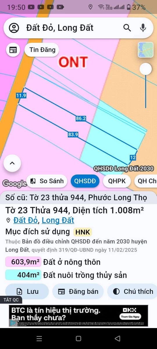 Bán đất 1 sào 825 triệu Xã Phước Long Bà Rịa - Vũng Tàu - Ảnh thu nhỏ 2