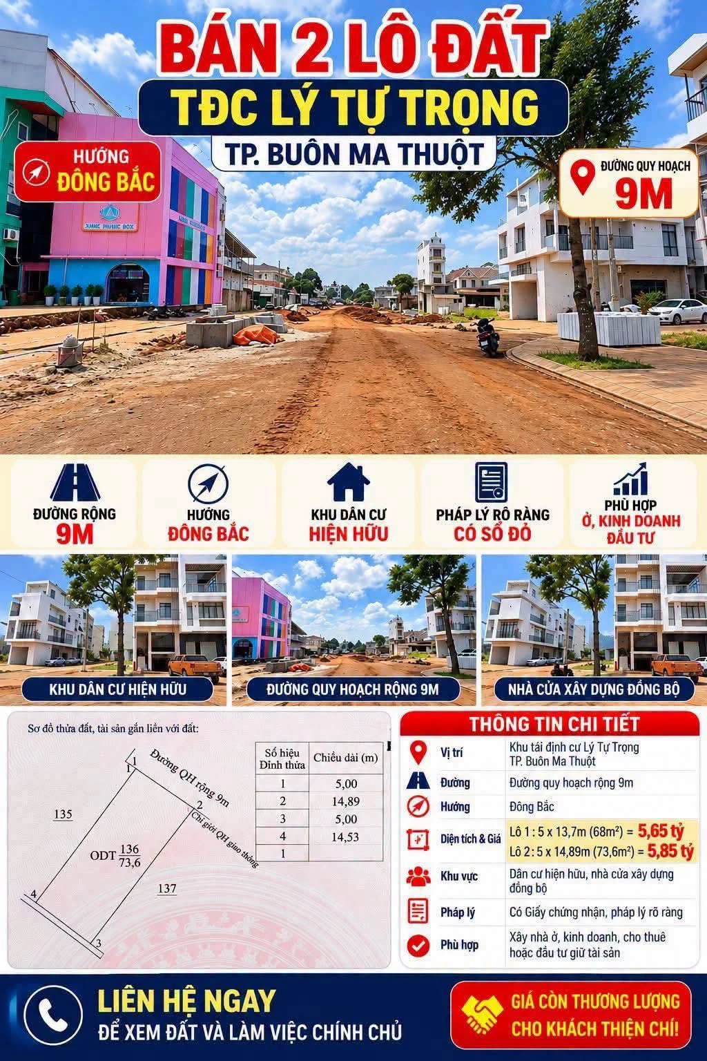 Bán 2 lô đất khu tái định cư Lý Tự Trọng, 68m² và 73.6m² - Ảnh 1