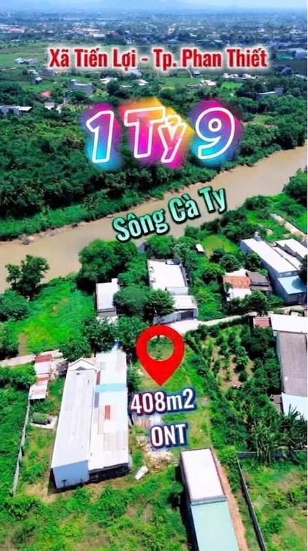 Bán đất thổ cư 408m² view sông Cà Ty Phan Thiết 1.9 tỷ