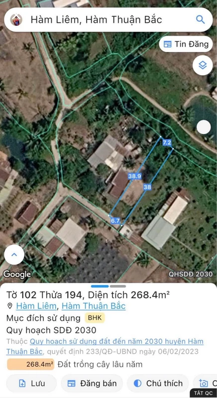 Bán đất nông nghiệp 268m² Hàm Thuận Bắc giá 390 triệu