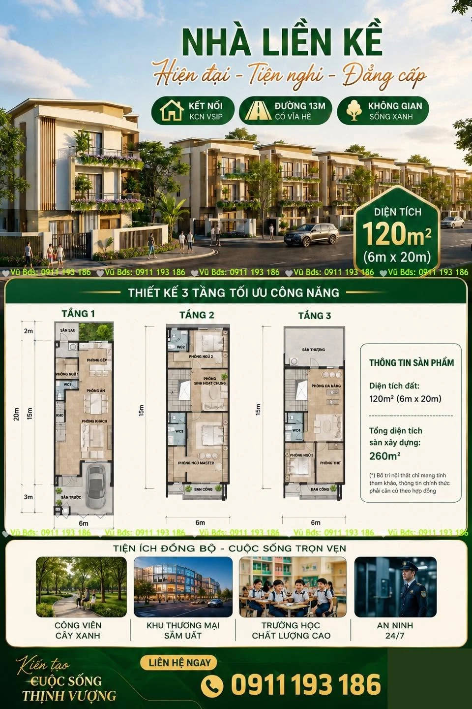Bán nhà 3 tầng liền kề 120m² VSIP Nghệ An 2 triệu/m² - Ảnh 1
