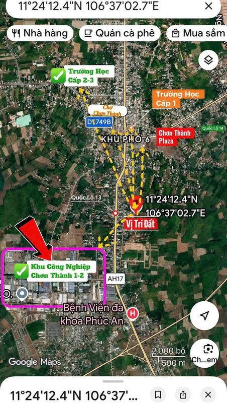 Bán đất 400m2 đường D8 Thành Tâm, Chơn Thành 1 tỷ 5