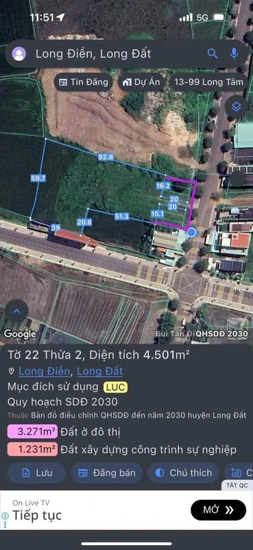 Bán lô đất 5.200m² Long Điền, Bà Rịa - Vũng Tàu