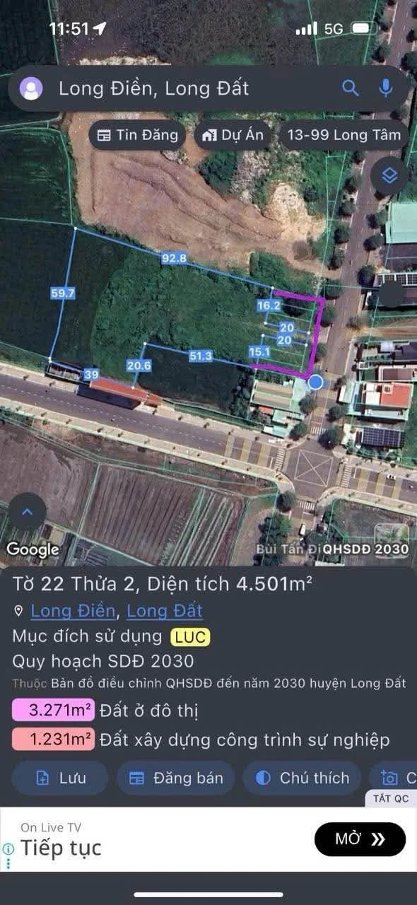 Bán lô đất 5.200m² Long Điền, Bà Rịa - Vũng Tàu - Ảnh 1