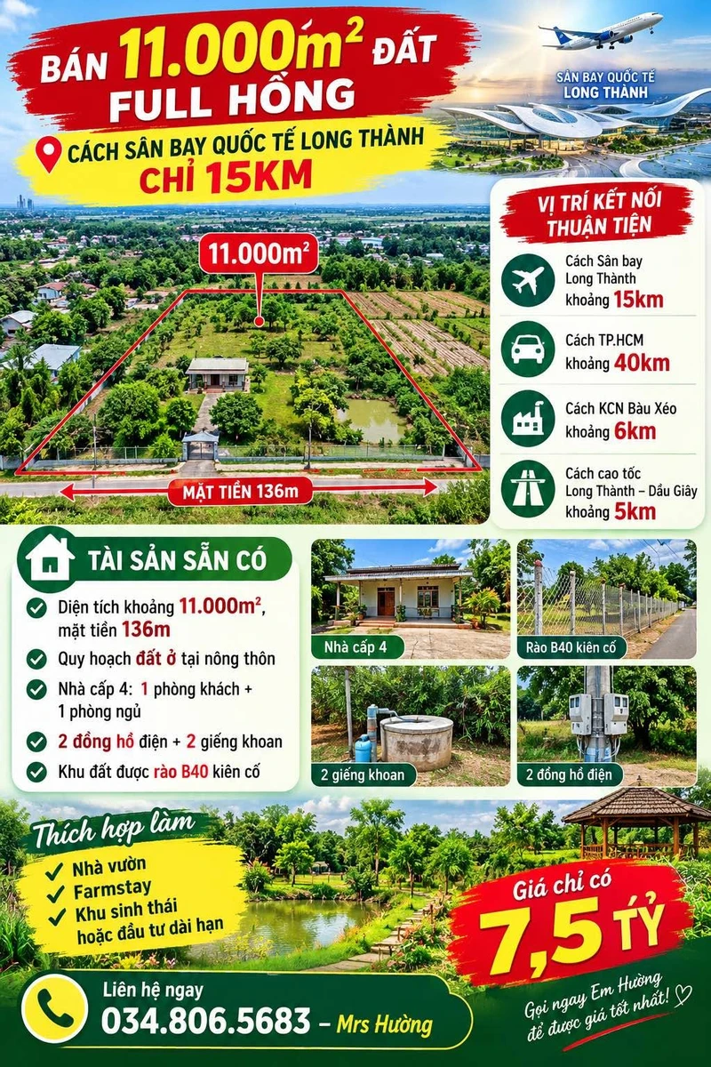 Bán 11.000m² đất full hồng gần sân bay Long Thành 7,5 tỷ - Ảnh thu nhỏ 2