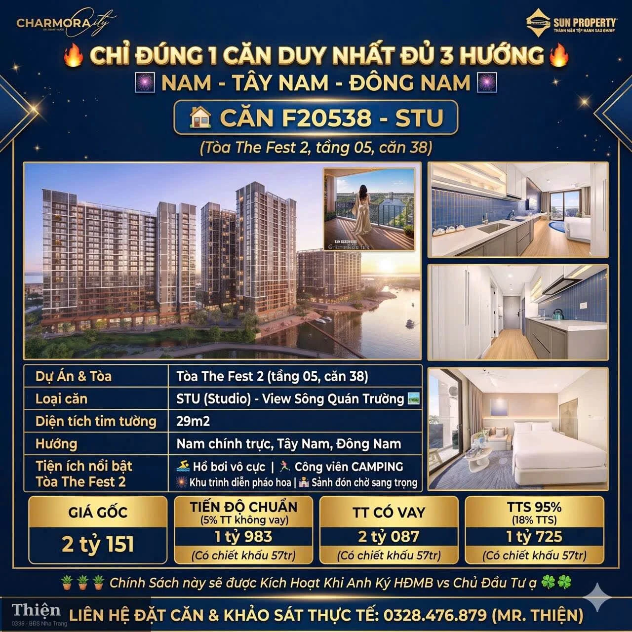 Studio 29m² sông Quán Trường, Charmora City Nha Trang, 1.725 tỷ - Ảnh 1