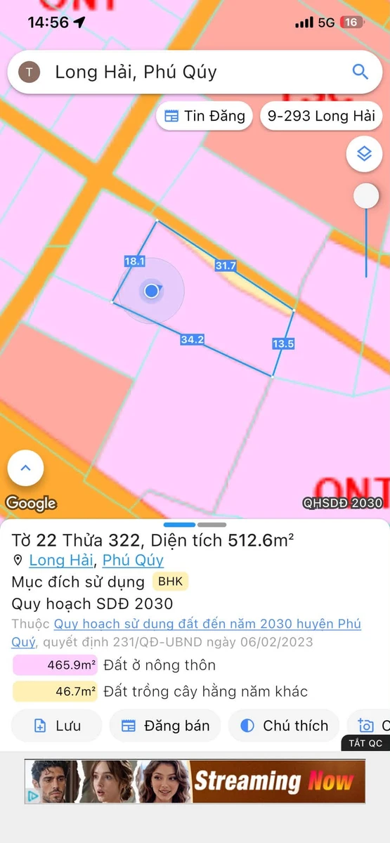 Bán đất 512.6m² Long Hải, Phú Quý, sổ hồng riêng - Ảnh 1