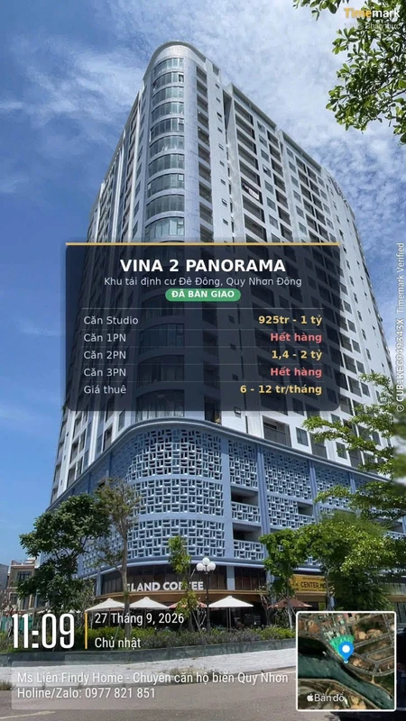 Bán căn hộ 2PN 54,1m² tầng 20 Vina 2 Panorama Quy Nhơn, giá 1,43 tỷ