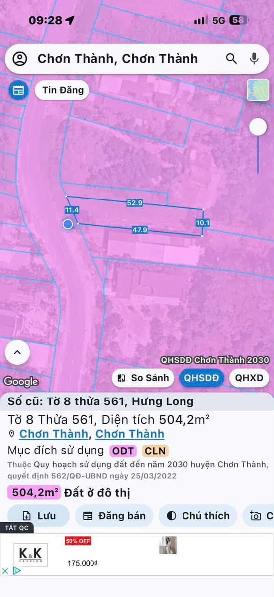 Bán đất mặt tiền Ngô Tất Tố Chơn Thành 500 m² - Ảnh 1