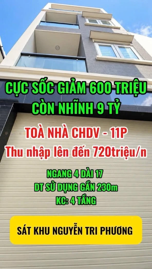 Bán nhà 4 tầng 11 phòng 70.7m² Nguyễn Tri Phương 9.4 tỷ - Ảnh 1