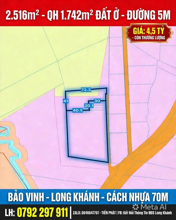 Bán đất vườn 2.516m² Bảo Vinh Long Khánh