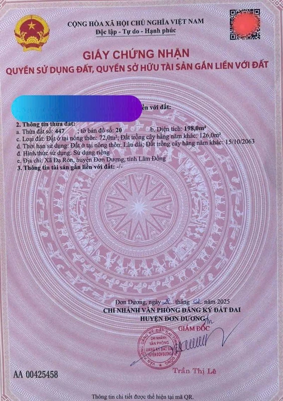 Bán đất Đạ Ròn Đơn Dương 198m2 thổ cư 850 triệu