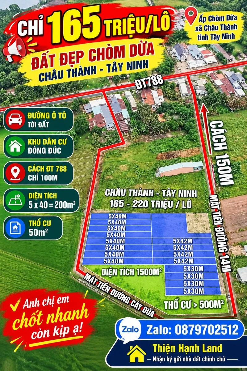 Bán đất 200m² tại Châu Thành, Tây Ninh, giá 165 triệu - Ảnh 1
