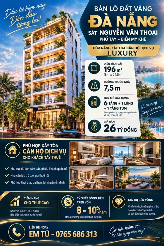 Bán lô đất 196m² sát phố Tây, gần biển Mỹ Khê, Đà Nẵng - 26 tỷ