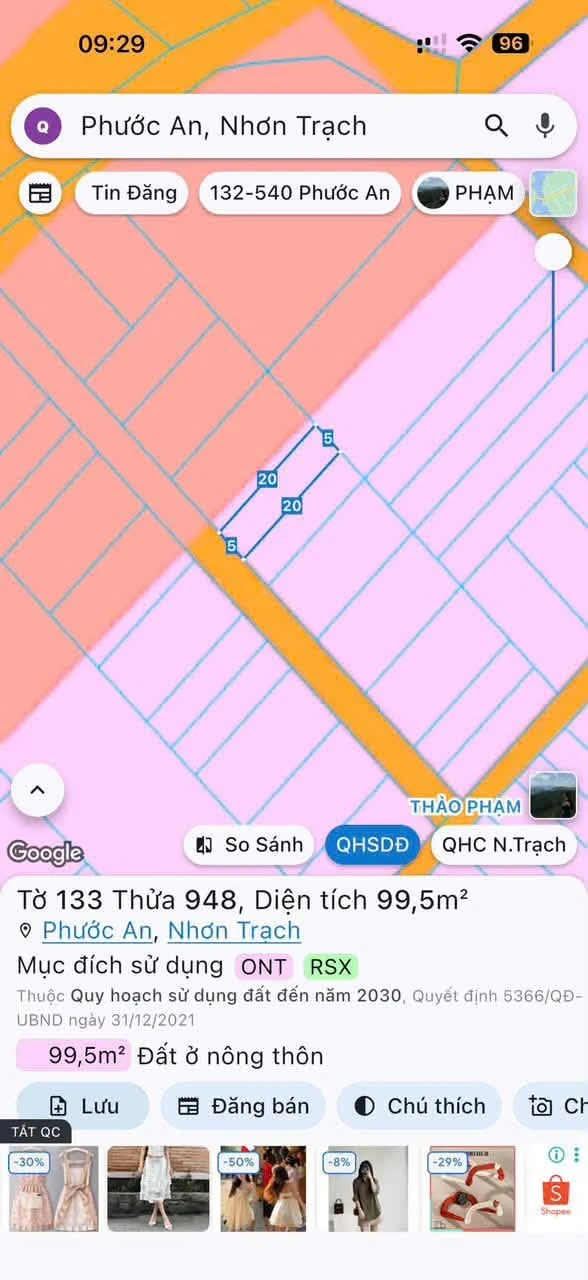 Bán đất 100m2 (95m2 thổ cư) Vĩnh Thanh, Nhơn Trạch, Đồng Nai giá 1,55 tỷ - Ảnh 1