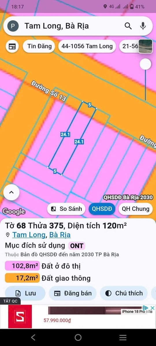 Bán đất mặt tiền Đường 13 120m² Tam Long - Ảnh thu nhỏ 2