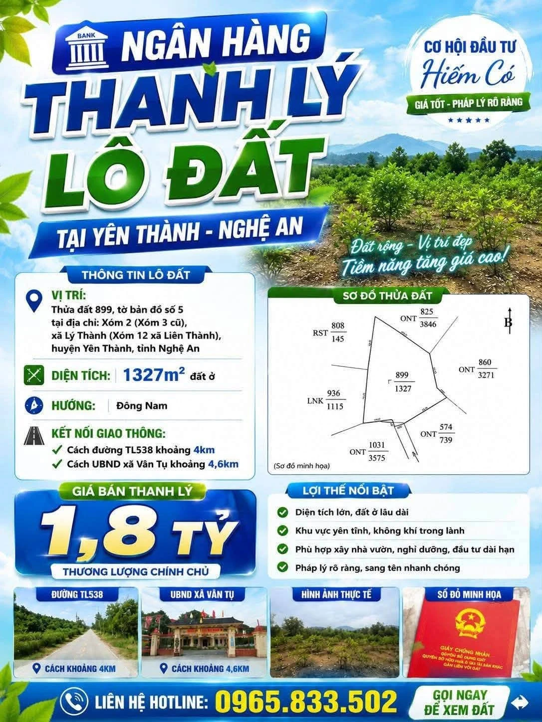 Bán đất ở 1.327m² tại Yên Thành, Nghệ An - Ảnh 1
