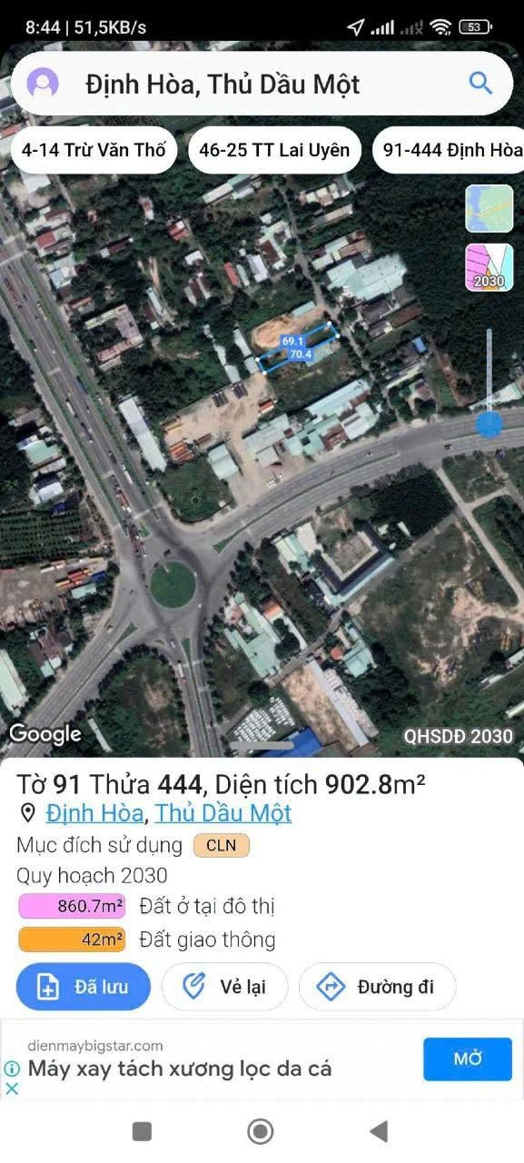 Bán đất Định Hòa Thủ Dầu Một 894,7m² 8 tỷ - Ảnh 1