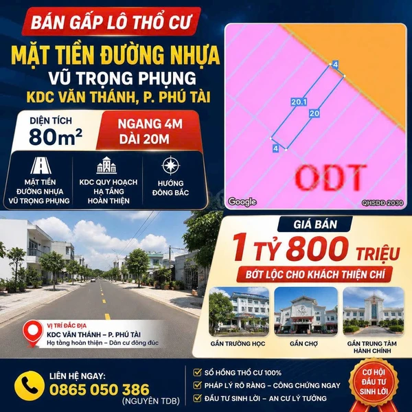 Bán đất thổ cư 80m2 mặt tiền Vũ Trọng Phụng, Lâm Đồng