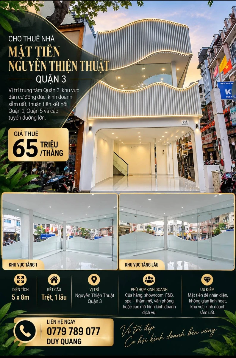 Cho thuê nhà mặt tiền Nguyễn Thiện Thuật, Quận 3, 5x8m, giá 65 triệu/tháng - Ảnh 1