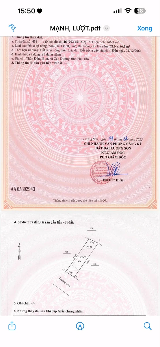 Bán đất 146m² thôn Đông Bon, xã Cao Dương, Phú Thọ 1,2 tỷ - Ảnh thu nhỏ 3