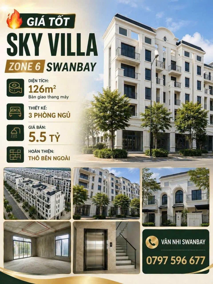 Bán villa SwanBay Zone 6, 126m2, 3 phòng, 5.5 tỷ - Ảnh 1