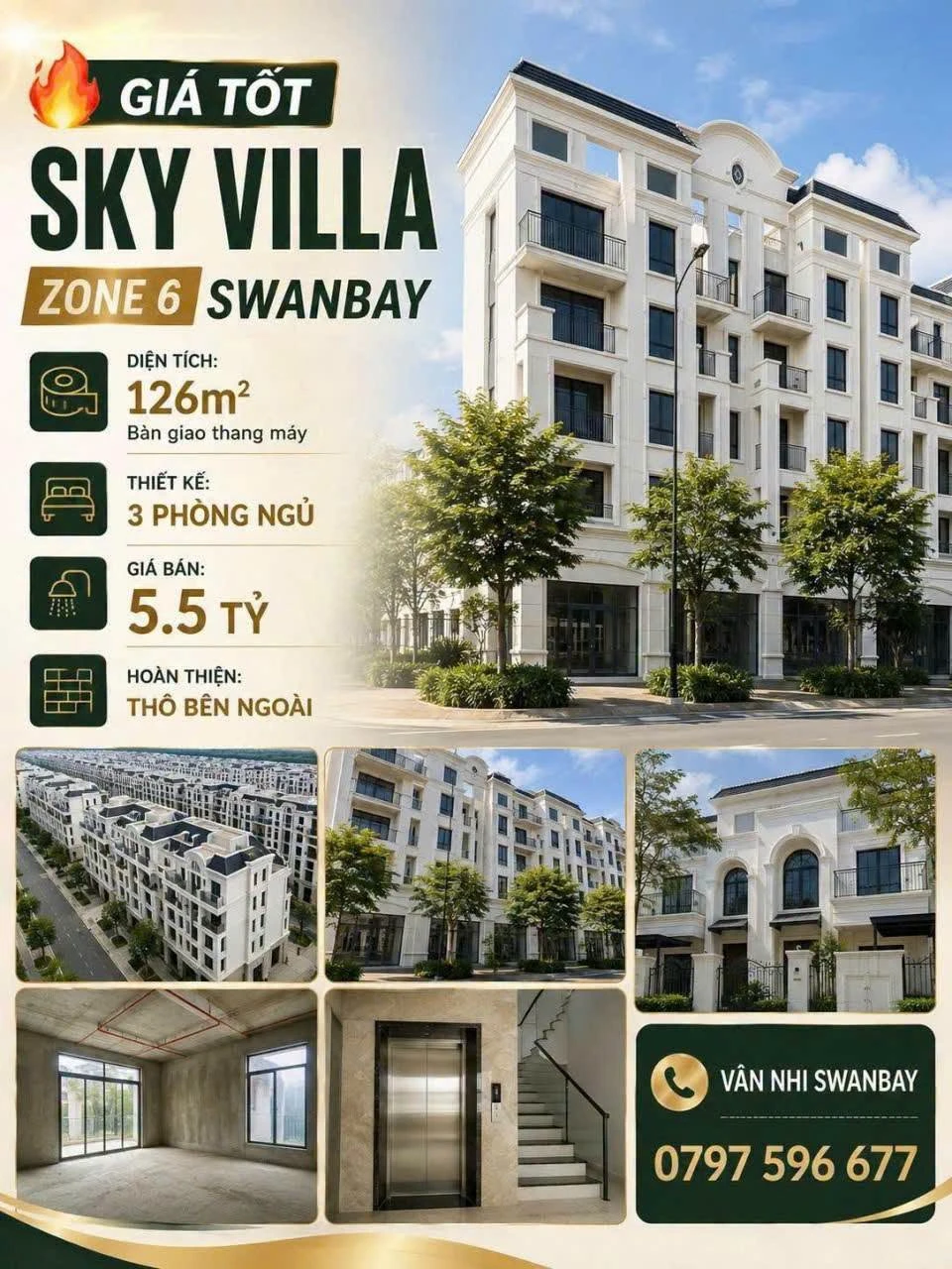 Bán villa SwanBay Zone 6, 126m2, 3 phòng, 5.5 tỷ - Ảnh 1