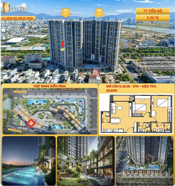 Bán căn hộ 2PN 66,6m² view sông Masteri Rivera Đà Nẵng giá 5,36 tỷ