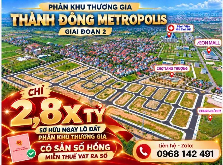 Chỉ 2,8 tỷ sở hữu lô đất dự án phân khu liền kề Thương Gia cách Aeon 300m