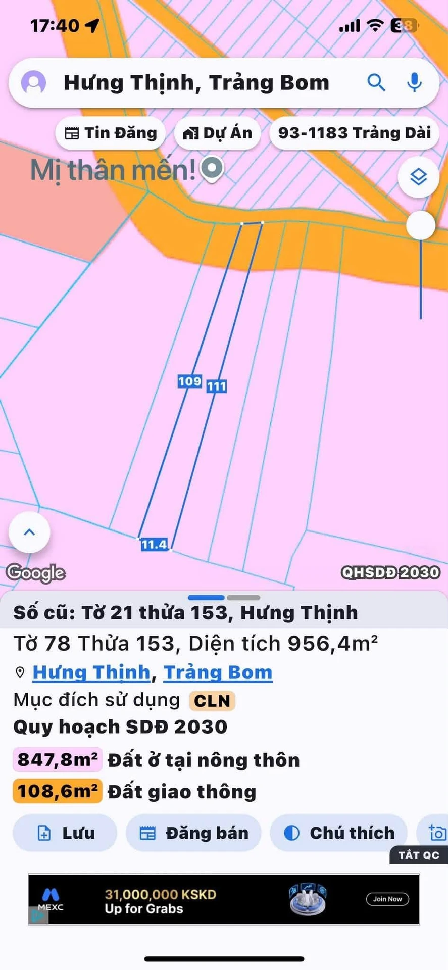 Bán đất Hưng Thịnh Đồng Nai 1123 m2 sổ riêng 1,3 tỷ - Ảnh 1