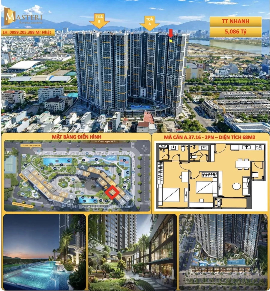 Bán căn hộ 2PN 68m2 Masteri Rivera view sông Cẩm Lệ, Đà Nẵng giá 5,086 tỷ - Ảnh 1