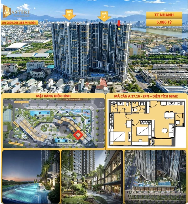Bán căn hộ 2PN 68m2 Masteri Rivera view sông Cẩm Lệ, Đà Nẵng giá 5,086 tỷ