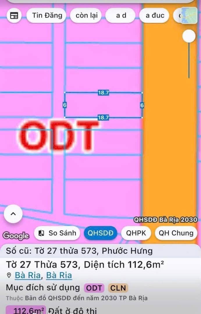 Bán lô đất 112m² gần đường 3/2 Phước Hưng, Bà Rịa