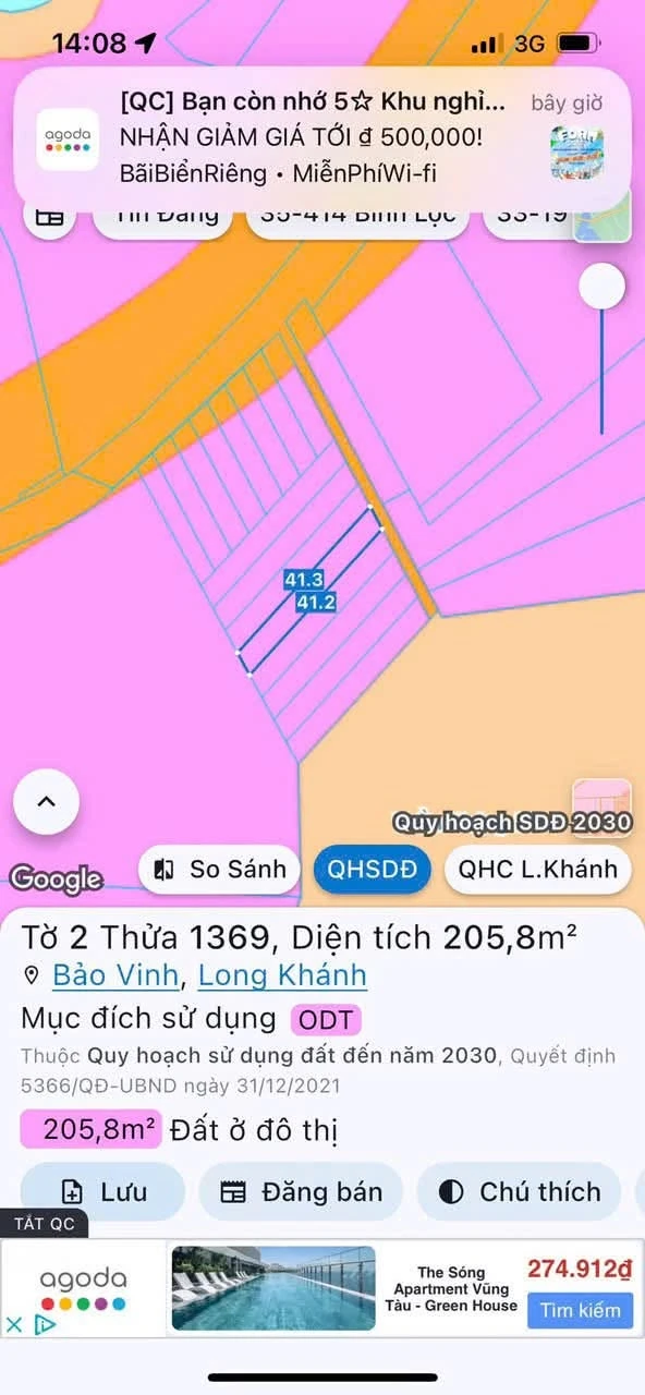 Bán đất thổ cư 205,8m2 sổ hồng phường Bảo Vinh, Long Khánh, Đồng Nai giá 900 triệu - Ảnh 1