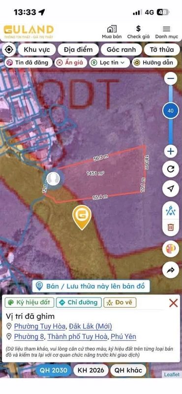 Bán lô đất biển 1.442m2 Tuy Hoà, Phú Yên
