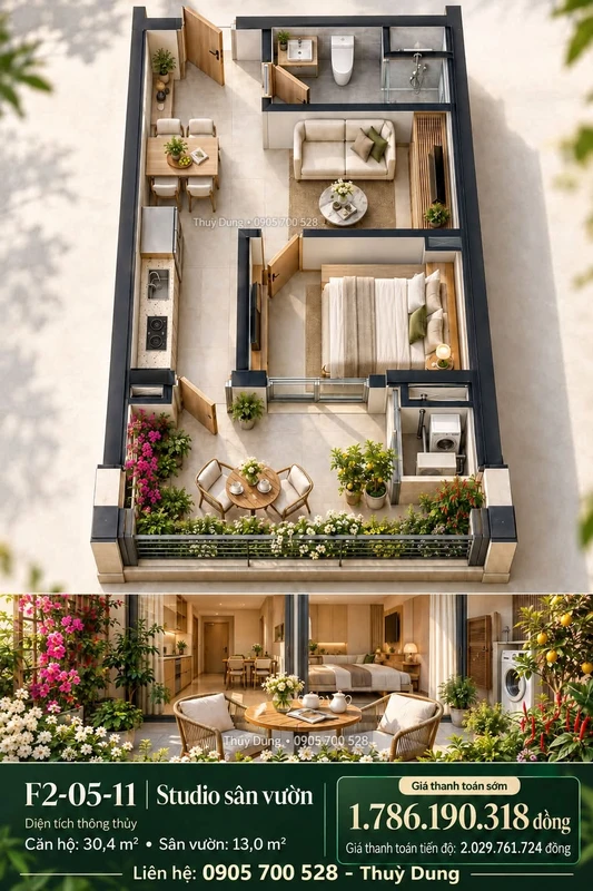 Căn hộ sân vườn studio 43.4m² Đà Nẵng 1.78 tỷ