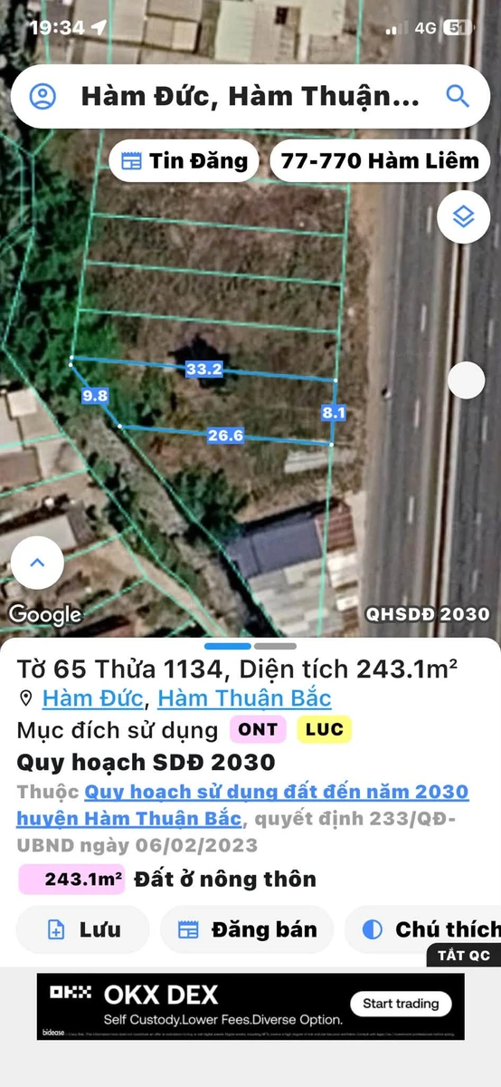 Bán đất mặt tiền QL 1A Hàm Đức 243m2 Phan Thiết - Ảnh thu nhỏ 3