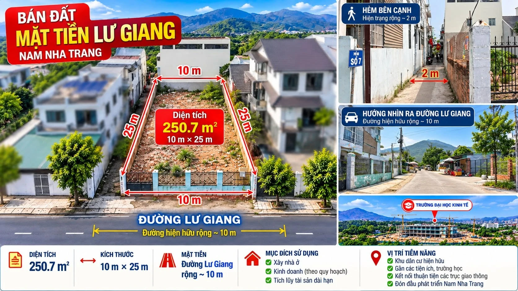 Bán đất 250,7m² mặt tiền đường Lư Giang, Phước Đồng, Nam Nha Trang giá 8,8 tỷ - Ảnh 1