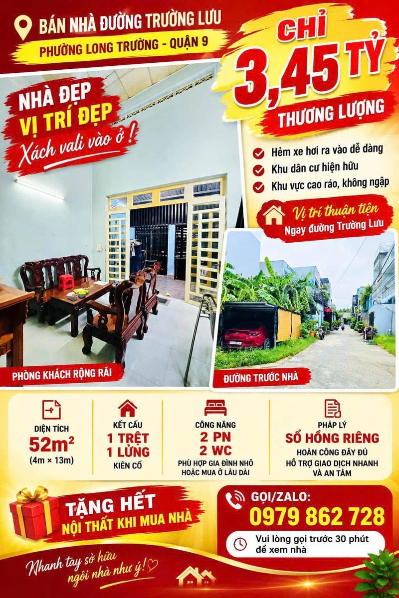 Bán nhà 2PN 52m² đường Trường Lưu, Quận 9 - Ảnh 1