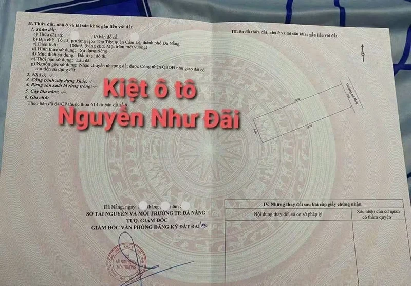 Bán lô đất 100m2 kiệt ôtô đường Nguyễn Như Đãi, Hòa Thọ Tây, Đà Nẵng
