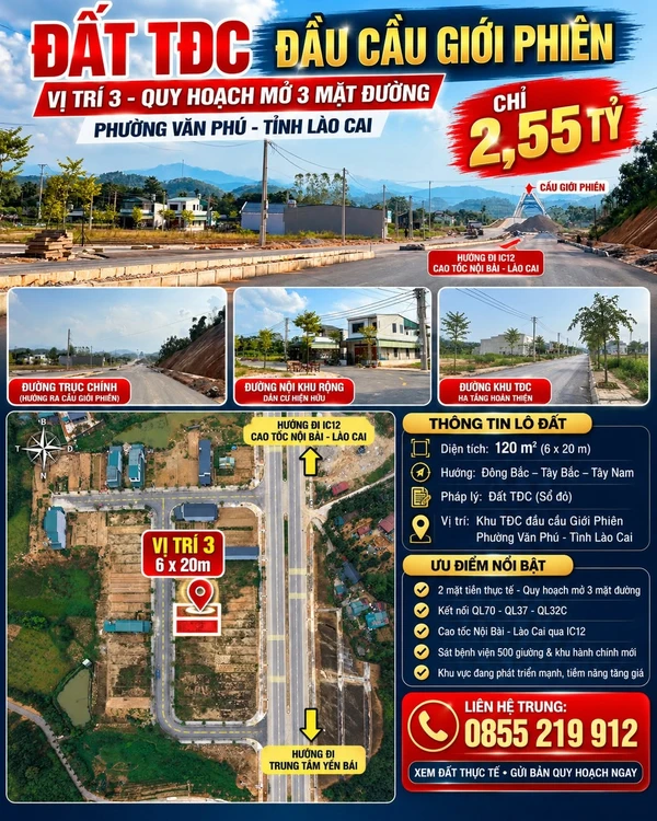 Bán đất tái định cư 120m² đầu cầu Giới Phiên, Lào Cai, 2 tỷ 550 triệu