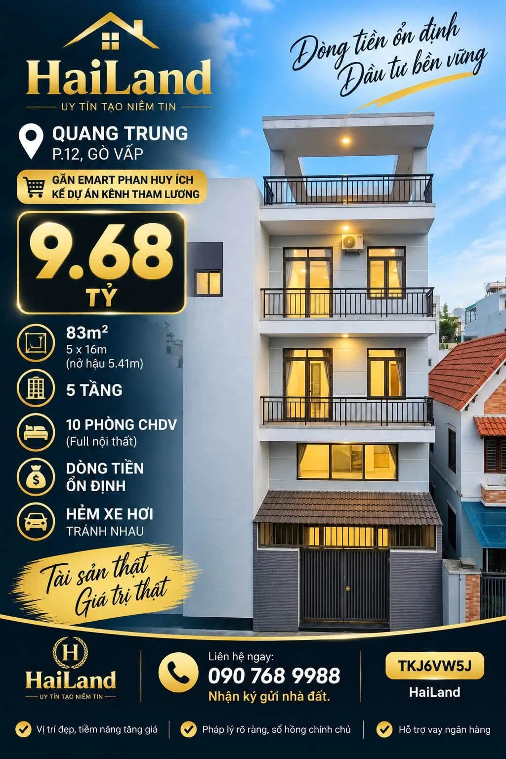 Bán nhà 5 tầng CHDV 10 phòng 83m² hẻm xe hơi Quang Trung, Gò Vấp - 9,68 tỷ - Ảnh 1