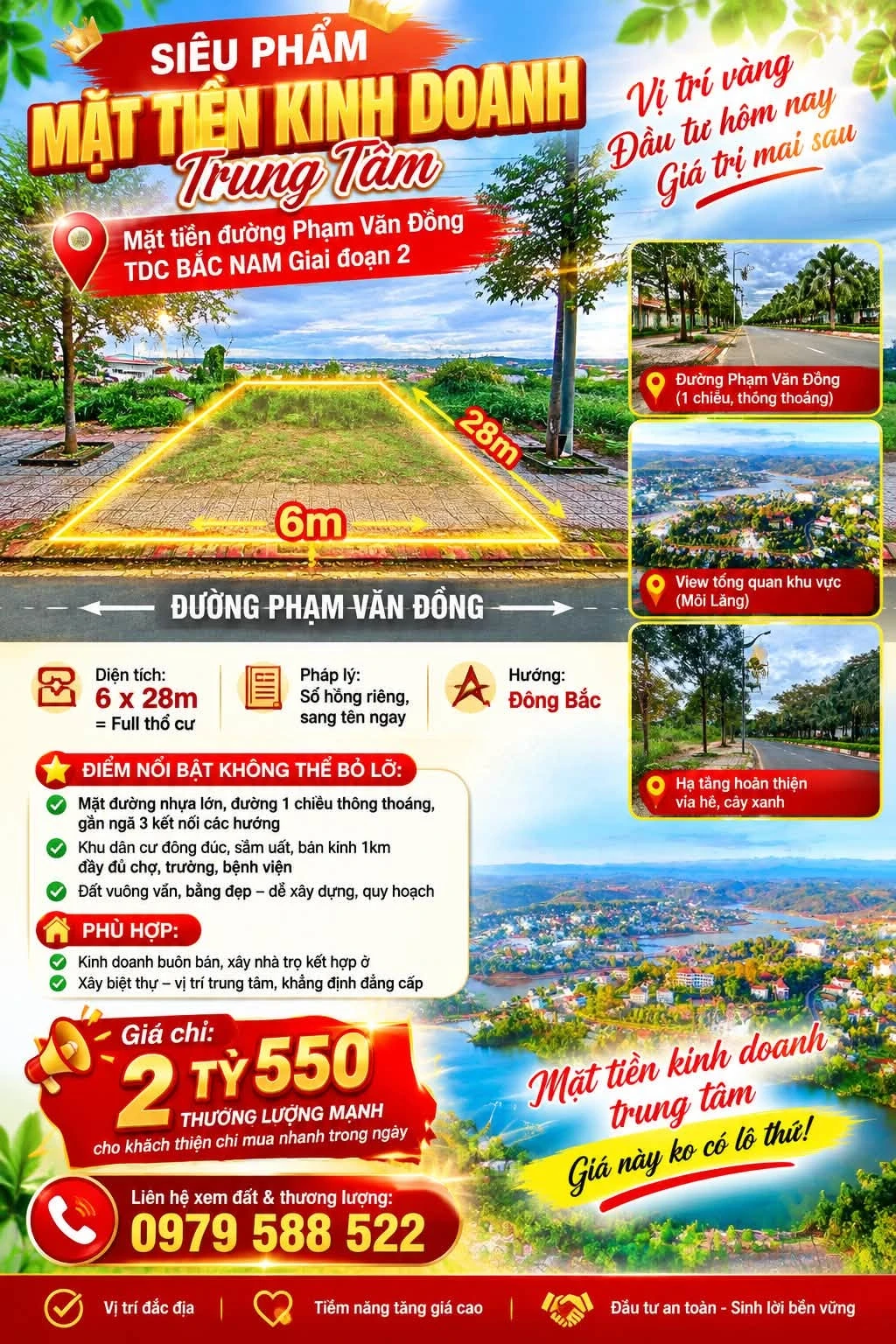 Bán đất mặt tiền 6m x 28m kinh doanh đường Phạm Văn Đồng 2 tỷ 550 triệu - Ảnh 1