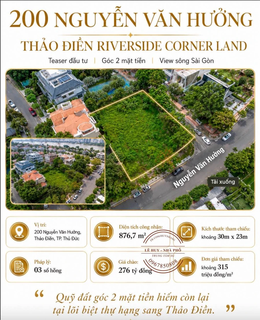 Bán đất góc 2 mặt tiền 876,7m2 đường Nguyễn Văn Hưởng, Thảo Điền, giá 276 tỷ - Ảnh thu nhỏ 2
