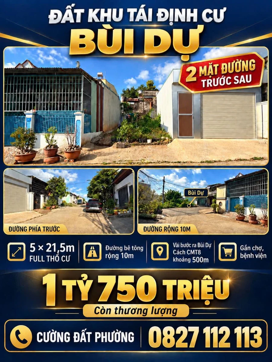 Bán đất 2 mặt tiền Bùi Dự Bình Chánh 107,5m² 1 tỷ 750 - Ảnh 1