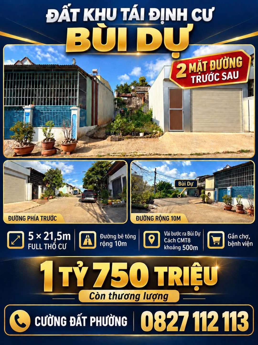 Bán đất 2 mặt tiền Bùi Dự Bình Chánh 107,5m² 1 tỷ 750 - Ảnh 1