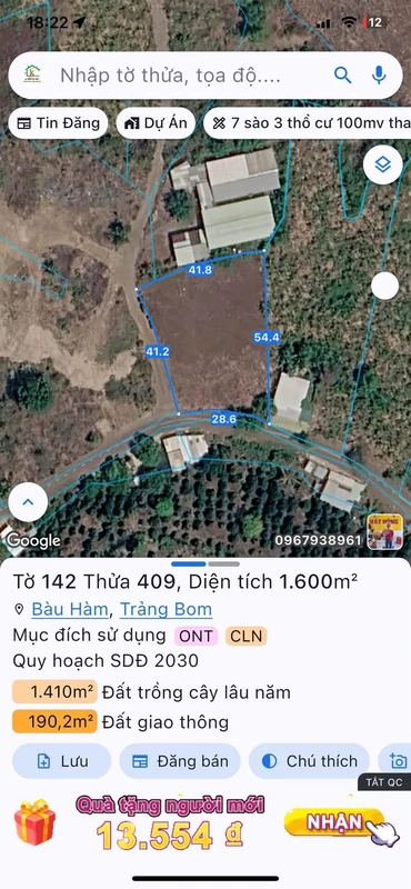 Bán đất 1600m² Sông Thao Trảng Bom 2 tỷ 490 triệu